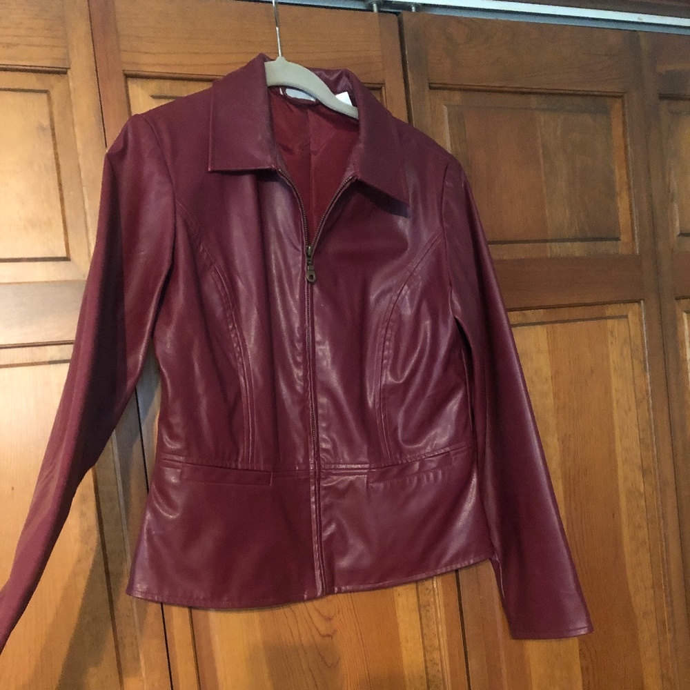 Burgundy faux leather jacket
